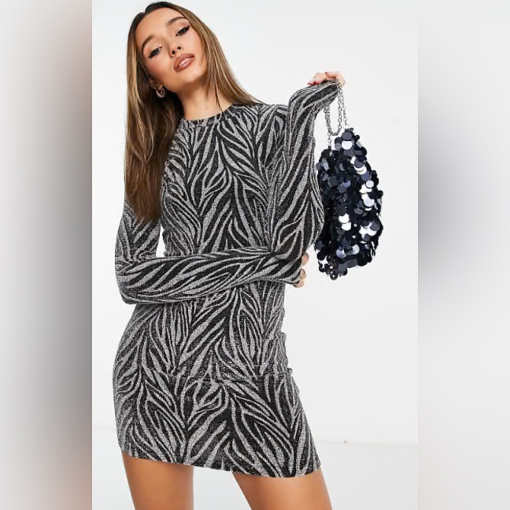 All Saints Black and Gray Long Sleeve Dress
